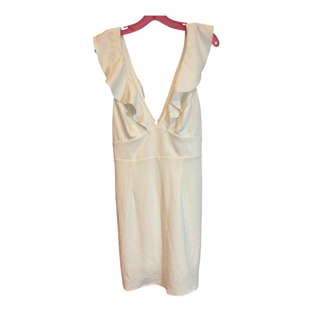 NWT db Studio David's Bridal Ivory Dress Ruffled V Neck‎ Sleeveless Size 10